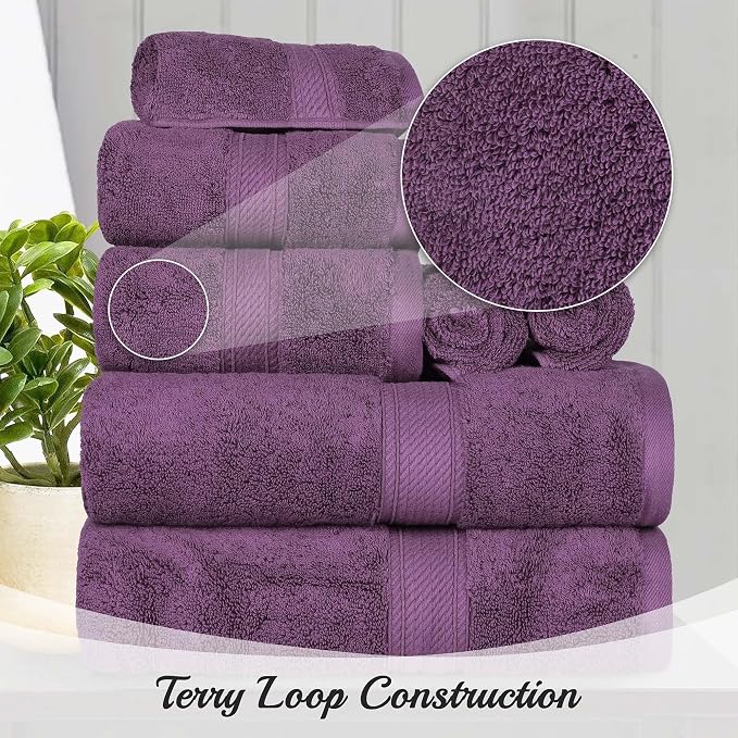 SUPERIOR Egyptian Cotton Ultra Plush & Absorbent, 8 Piece Set, Plum | Quick Dry - Image 5