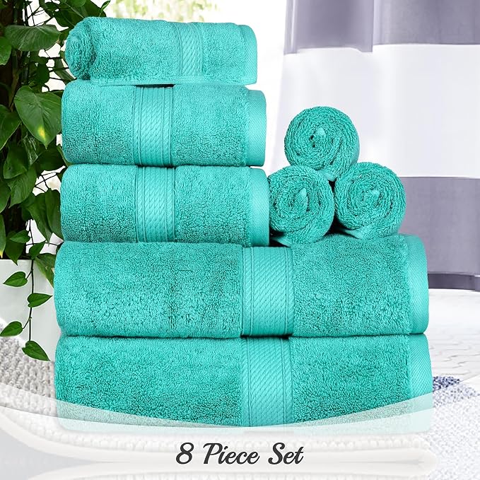SUPERIOR Egyptian Cotton Ultra Plush & Absorbent, 8 Piece Set, Turquoise | - Image 3