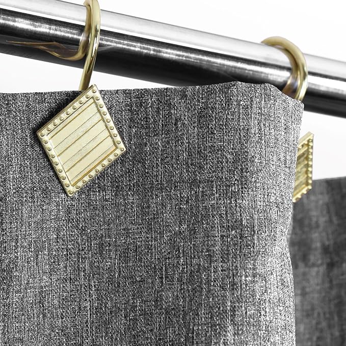 Brass Gold Shower Curtain Hooks: 12PCS Geometric Bathroom Curtain Rings | - Image 6