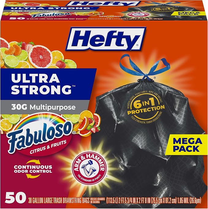 Hefty Ultra Strong 30 Gal Large Trash Bags, Fabuloso Citrus, 50ct | 30G Large by Hefty