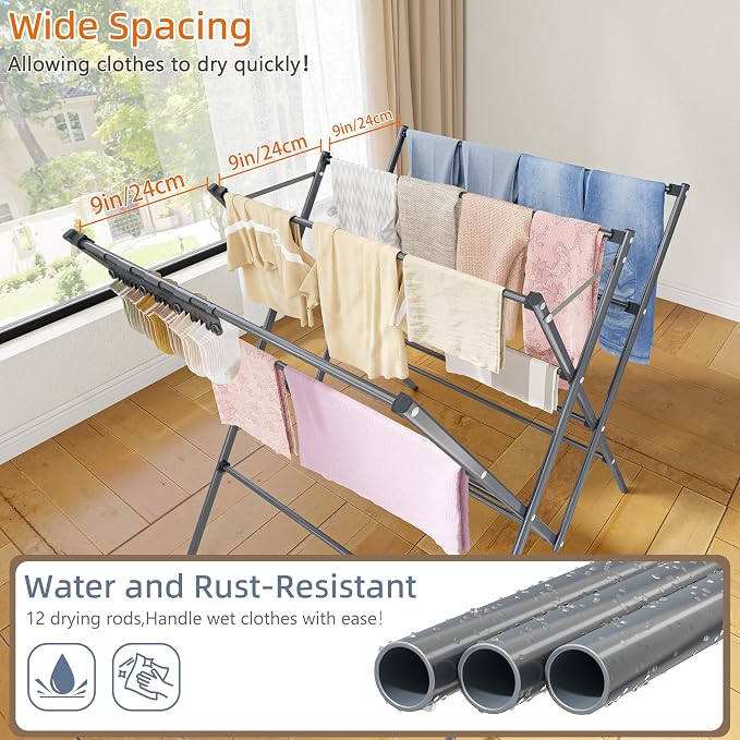 Drying Rack Clothing, 12 Drying Poles - Image 4