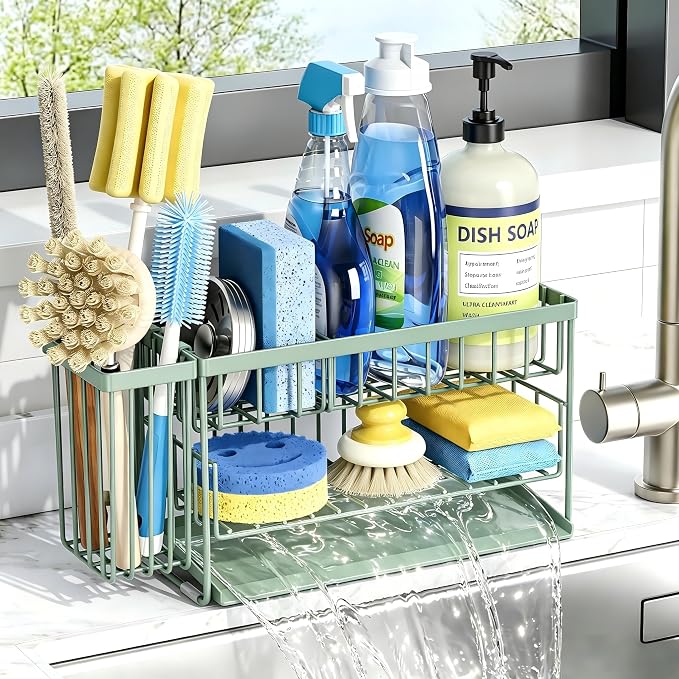 Cisily Sage Green 2-Tier Kitchen Sink Caddy Organzier Rack by CISILYHOMELIFE