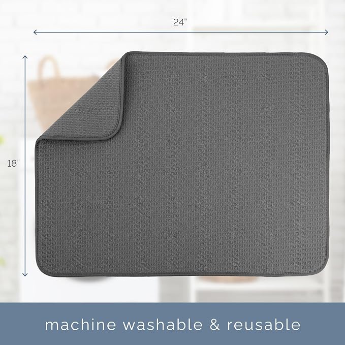 S&T INC. Dish Drying Mat, Charcoal Grey | Absorbent Microfiber, Extra Large - Image 6