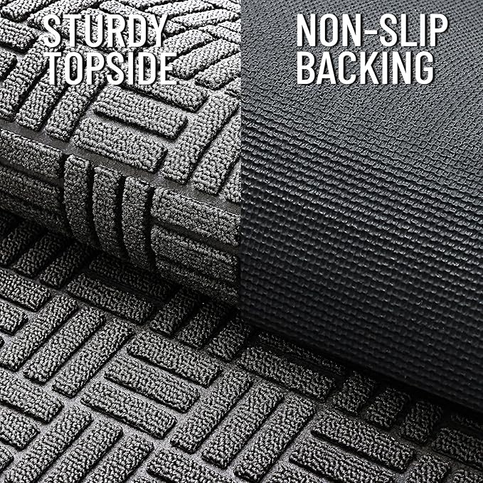 OLANLY Front Door Mat Outside Entrance 29.5x17, Absorbent, Heavy Duty Sturdy Natural Rubber Doormat Indoor Outdoor, Stain and Fade Resistant, Non-Slip Backing Low Profile Floor Mat for Entryway, Grey