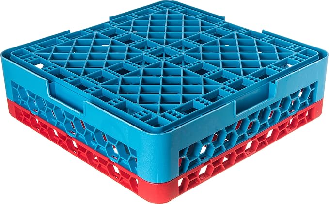 CFS OptiClean 25-Compartment Glass Rack with 1 Extender Red