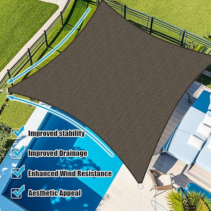 Amagenix Sun Shade Sail 20'X30' Curved Edge Outdoor Shade Canopy Mocha Breathable 95% UV Block Shade Cloth for Patio Garden Backyard (We Make Custom Size)