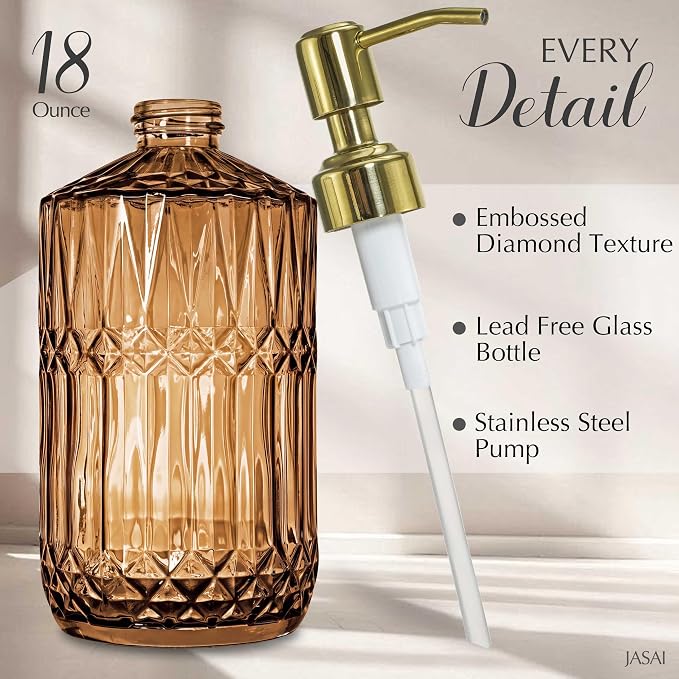 JASAI 18Oz Amber Glass Soap Dispenser - Image 2