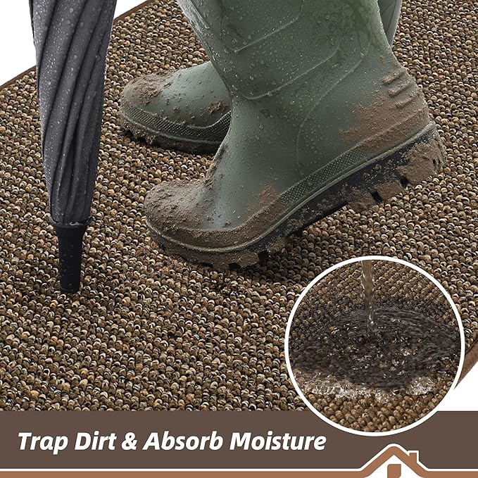 BEQHAUSE Dirt Trapper Door Mat 17" x 30", Non-Slip Doormats (Rolled-Up NO Creases) Washable Entryway Rugs, Dirt Resist and Absorbent Welcome Mat, Low Profile Floor Mats for Front Back Door, Brown