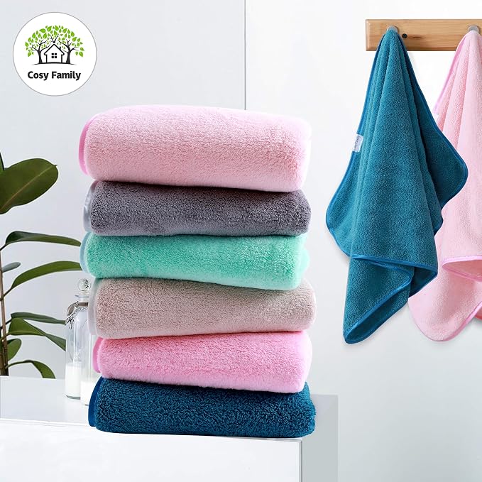 Cosy Family 6 Pack Ultra Soft Microfiber Absorbent Hand Towel, Silk Hemming - Image 3