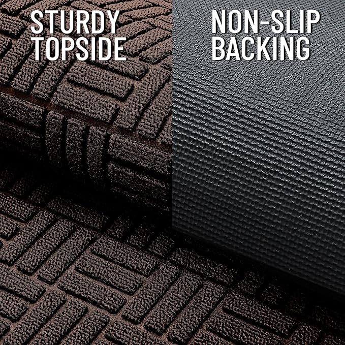 OLANLY Front Door Mat Outside Entrance 47x23, Absorbent, Heavy Duty Sturdy Natural Rubber Doormat Indoor Outdoor, Stain and Fade Resistant, Non-Slip Backing Low Profile Floor Mat for Entryway, Brown