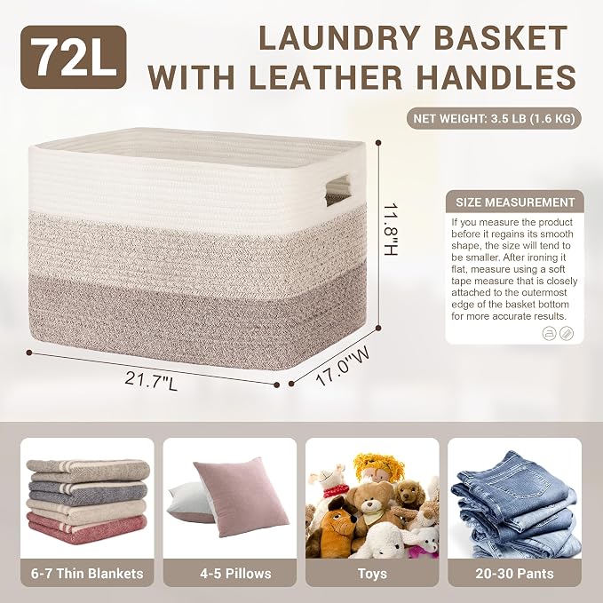 72L Large Woven Laundry Basket Hamper - Image 2