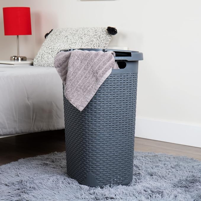 Mind Reader 60L Slim Laundry Hamper, Clothes Basket, Wicker Style, 17.65"L x - Image 2