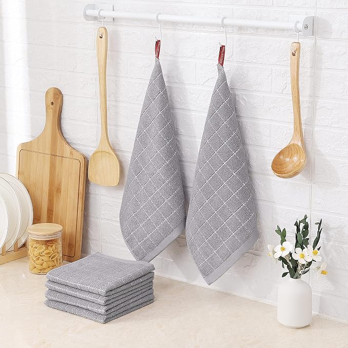 Homaxy 100% Cotton Terry Kitchen Dish Cloths, 6 Pack, Light Grey - Image 6