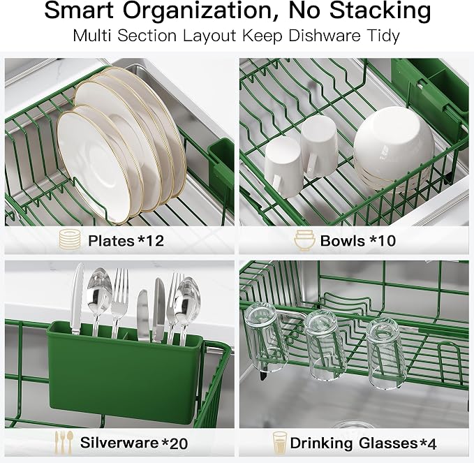 JASIWAY Green Dish Drying Rack in Sink - Image 8