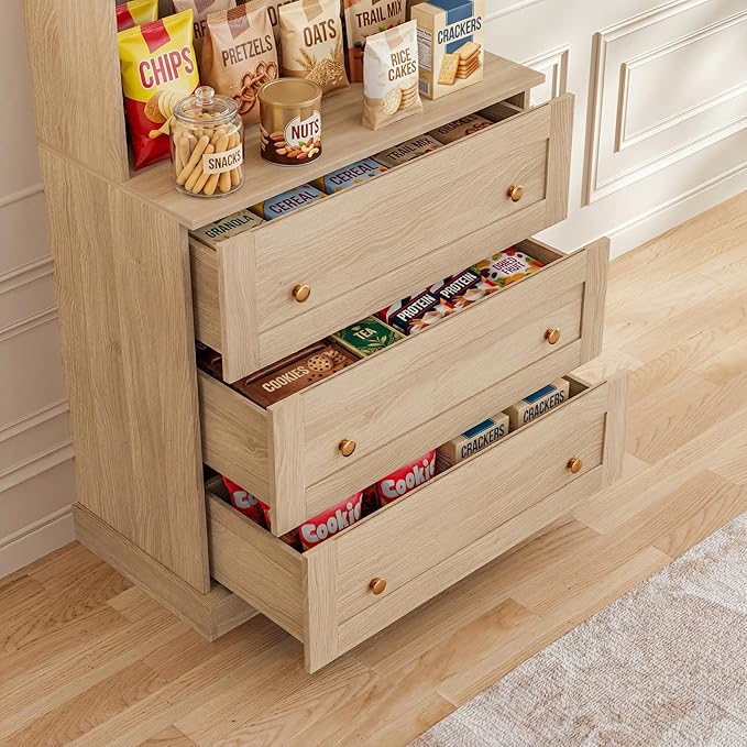 Vyre 71" Farmhouse Pantry Cabinet Set of 2, Rustic Brown Freestanding Coffee Bar Hutch with Glass Doors & Adjustable Shelves, Microwave Stand for Kitchen, Living Room