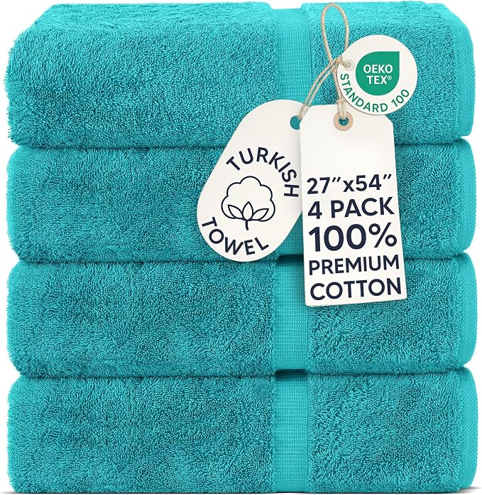 Chakir Turkish Linens 100% Cotton 4-Pack Bath Towels 27x54, Aqua | Premium by ChakirTurkishLinens