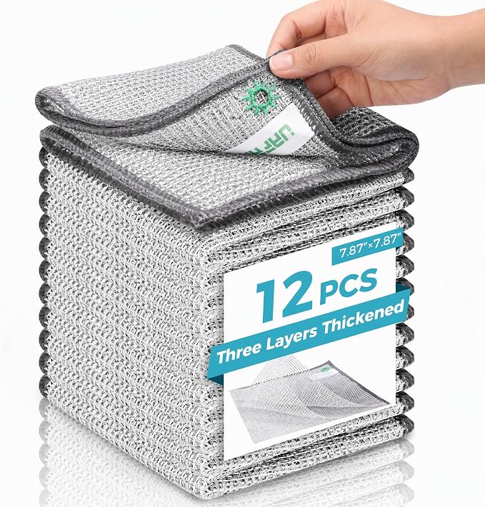 12pcs Upgrade 3-Layer Non-Scratch Steel Wool Dish Rags by UAFAPCleaning