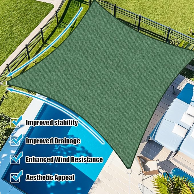 Amagenix Sun Shade Sail 10'X25' Curved Edge Outdoor Shade Canopy Dark Green Breathable 95% UV Block Shade Cloth for Patio Garden Backyard (We Make Custom Size)