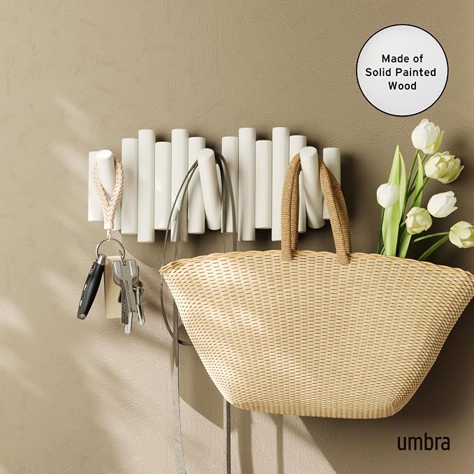 Umbra Picket Coat Rack, Wall Mount 5 Flip-Down Coat Hooks - Image 2