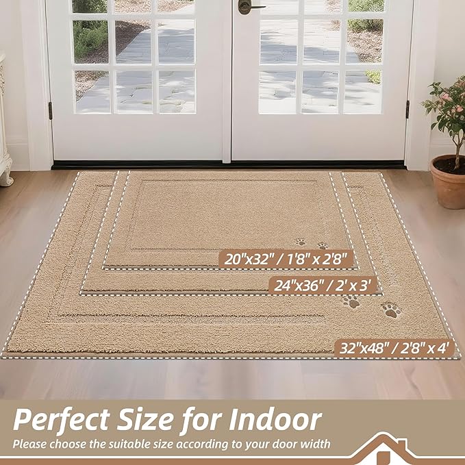 BEQHAUSE Dog Door Mat for Muddy Paws 20"x32" Dirt Trapper Absorbent Doormat Non Slip Entryway Rugs Washable Stain Resistant Welcome Floor Mat Soft Low-Profile for Front Back Door, Beige