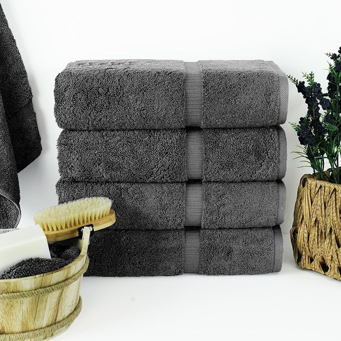 Chakir Turkish Linens 100% Cotton 4-Pack Bath Towels 27x54, Dark Gray | Premium - Image 2