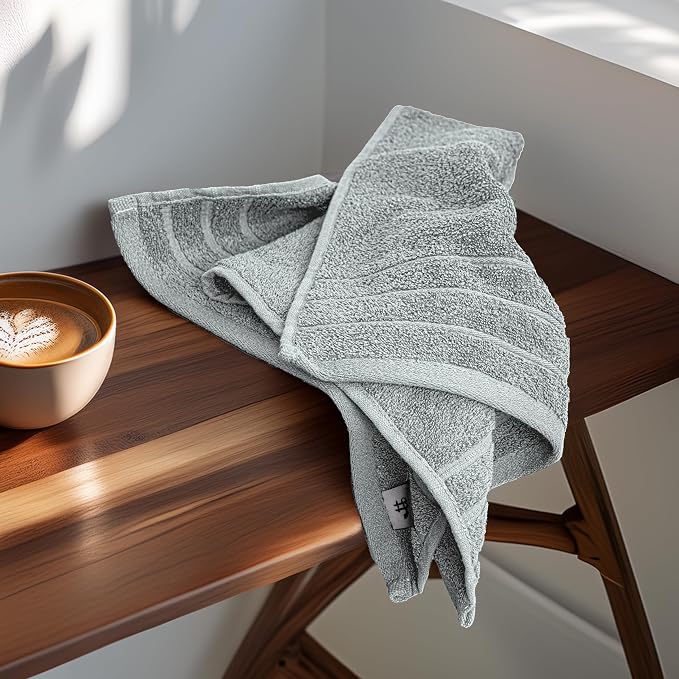6 Piece Hand Towels Set 16 x 28 Inches, Cool Grey | 100% Cotton, Lighter Weight - Image 7