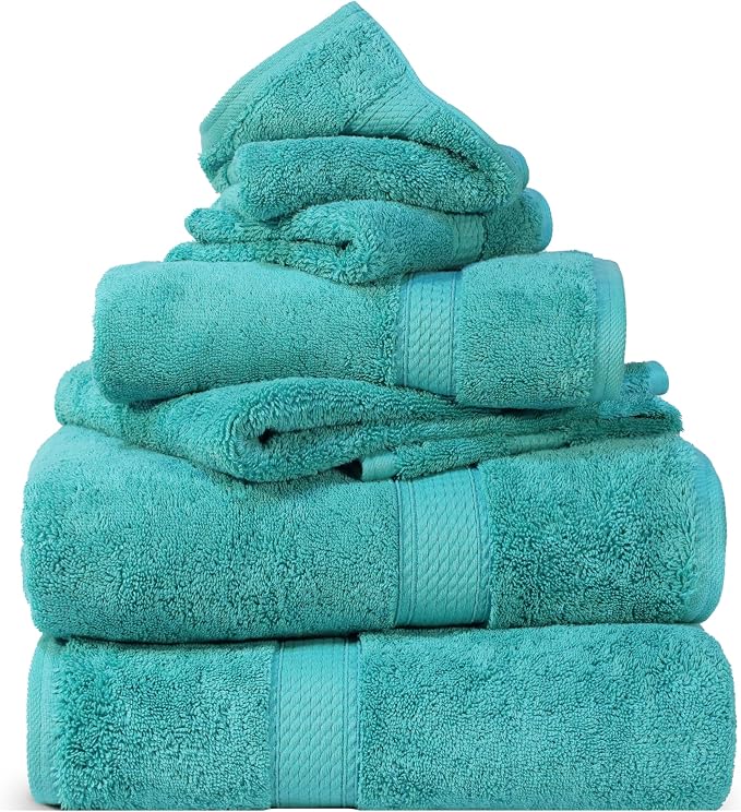 SUPERIOR Egyptian Cotton Ultra Plush & Absorbent, 6 Piece Set, Turquoise | - Image 2