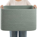 75L Green Cotton Rope Storage Basket, Large Rectangle Laundry Hamper by Hobasket