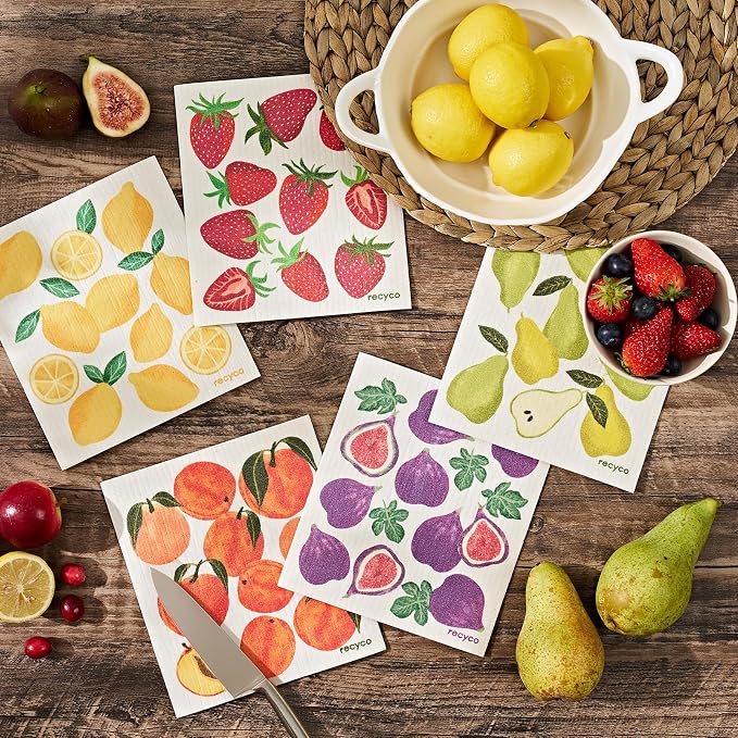 RECYCO Swedish Dishcloths for Kitchen | 5 Pack Fruit Grove Washable Dish Rags | - Image 2