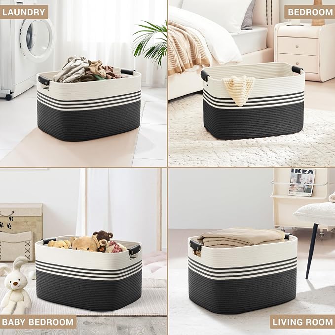86L Large Woven Laundry Basket Hamper - Image 4