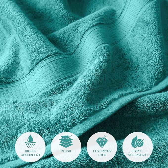 SUPERIOR Egyptian Cotton Ultra Plush & Absorbent, 3 Piece Set, Turquoise | - Image 5