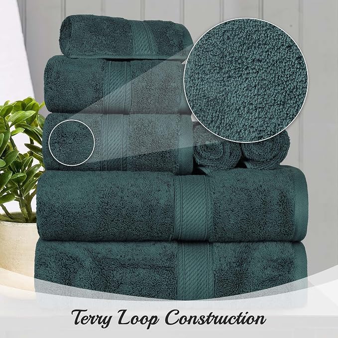 Superior Egyptian Cotton 800 GSM Plush & Absorbent, 9 Piece Set, Teal | Quick - Image 3