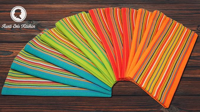Salsa Stripe Kitchen Dish Towels | 100% Natural Absorbent Cotton Waffle Towels - Image 2