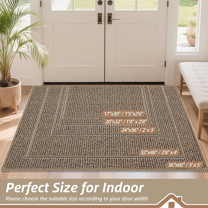 BEQHAUSE Dirt Trapper Door Mat 32" x 48", Non-Slip Washable Doormats Entrance Mat, Dirt Resistant and Absorbent Welcome Mat, Low Profile Floor Mats for Front Back Door and Entryway, Beige