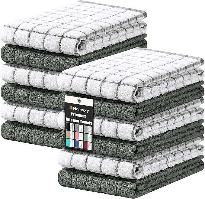 Homaxy Large Premium Cotton Kitchen Towels 16"x 28", 12 Pack, Dark Green by Homaxy