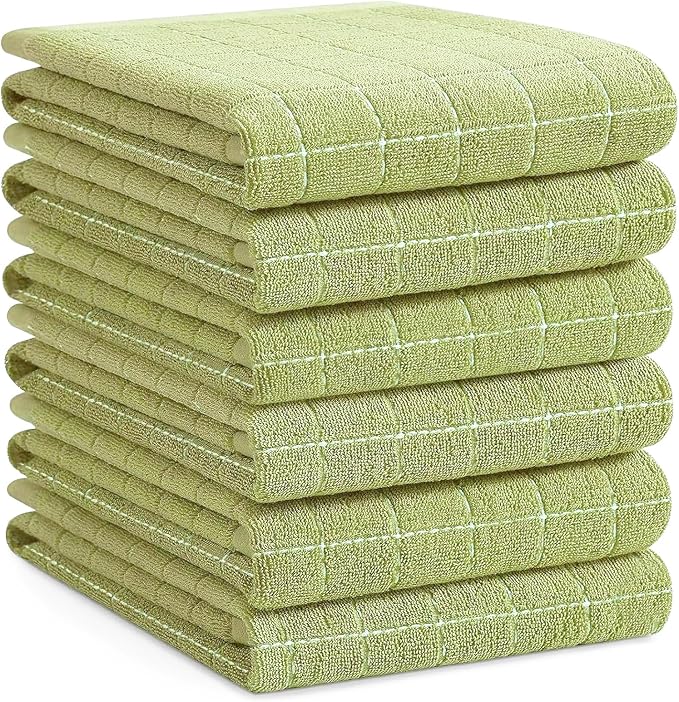 Homaxy 100% Cotton Terry Kitchen Towels, Large 6 Pack, Sage Green by Homaxy