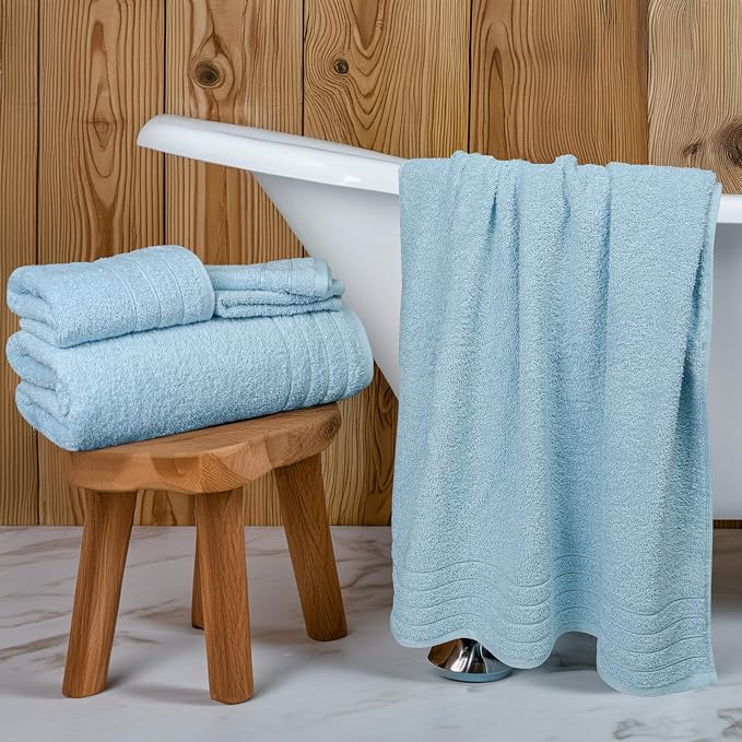 8 Piece Towel Set, 2 XL Bath, 2 Hand, 4 Washcloth, Sky Blue | 100% Cotton - Image 6