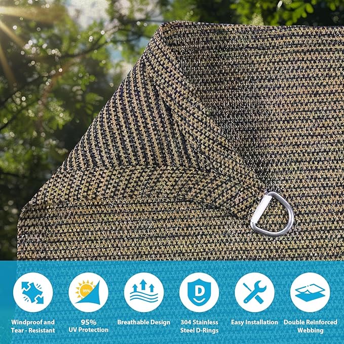 Amagenix Sun Shade Sail 8'X8'X10' Curved Edge Outdoor Shade Canopy Mocha Breathable 95% UV Block Shade Cloth for Patio Garden Backyard (We Make Custom Size)