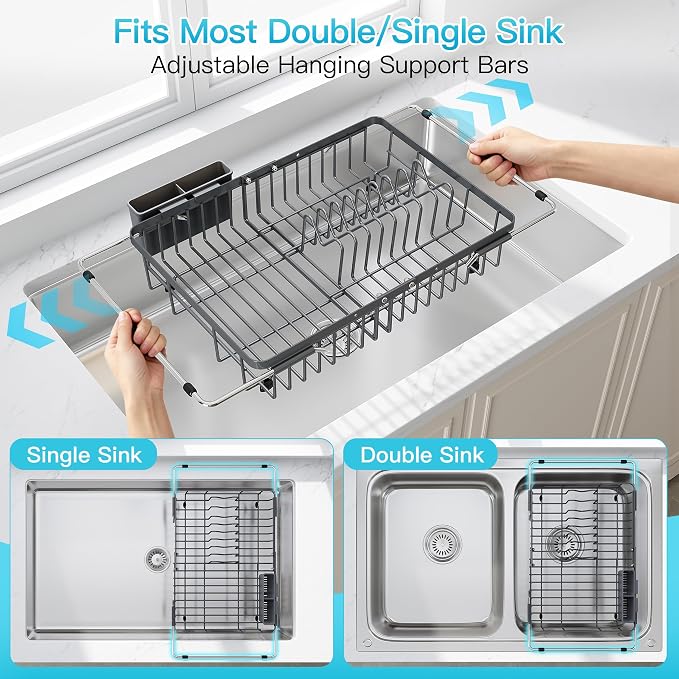 JASIWAY Gray Dish Drying Rack Over the Sink - Image 3