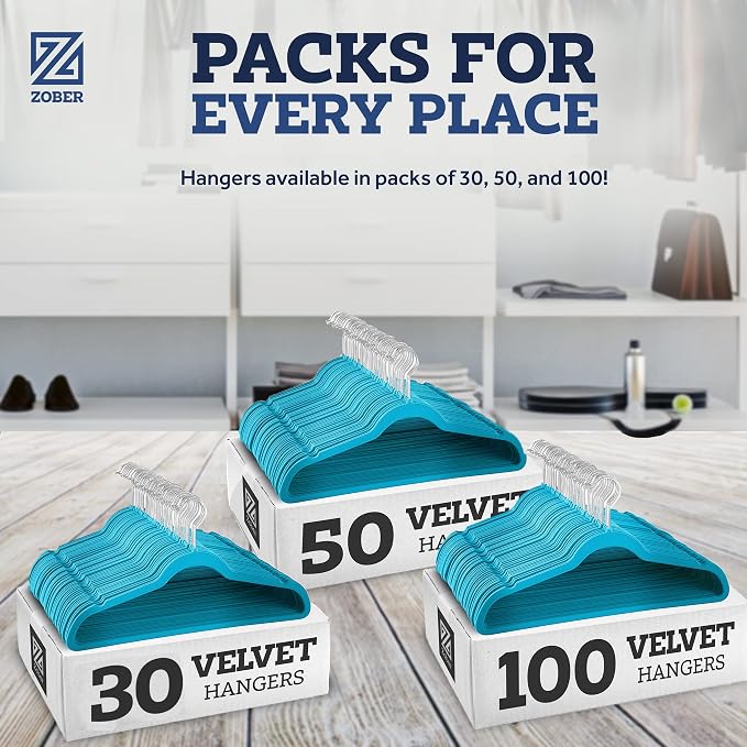 Zober Turquoise Velvet Hangers 50 Pack, Slim Non Slip Clothes Hangers | Slim - Image 7