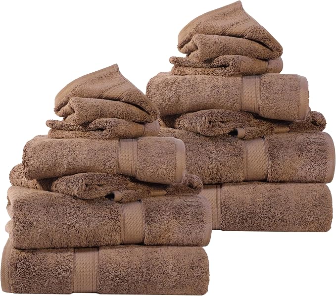 SUPERIOR Egyptian Cotton Ultra Plush & Absorbent, 12 Piece Set, Chocolate | by SUPERIOR