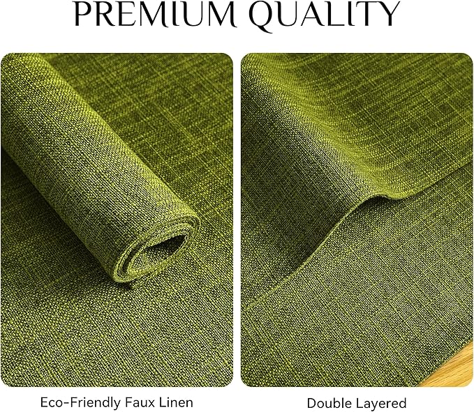 Softalker Faux Linen Placemats Set of 6-12 x 18 Inch, Heat Resistant Double Layered Durable Burlap Farmhouse Place Mats, Non-Slip Washable Rustic Table Mats for Dining, Kitchen, Party（Lime Green