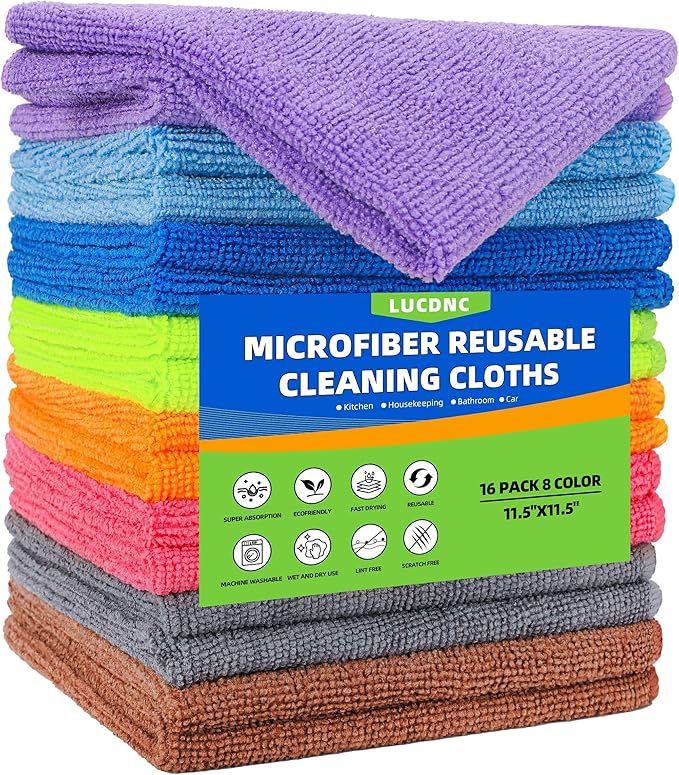 lucdnc Microfiber Cleaning Cloths 16 Pack 8 Colors 11.5"x11.5" by WelcometoLUCDNC