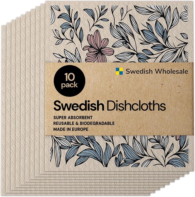 Swedish Wholesale Dishcloths Reusable 8" x 7" Sponge Cloths, Bulk 10 Pack of by SwedishWholesale