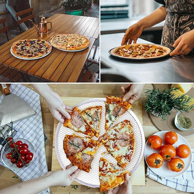 4 Pack 12 Inch Pizza Screen, Nonstick Round Pizza Screen Aluminum Seamless Pizza Baking Tray for Oven