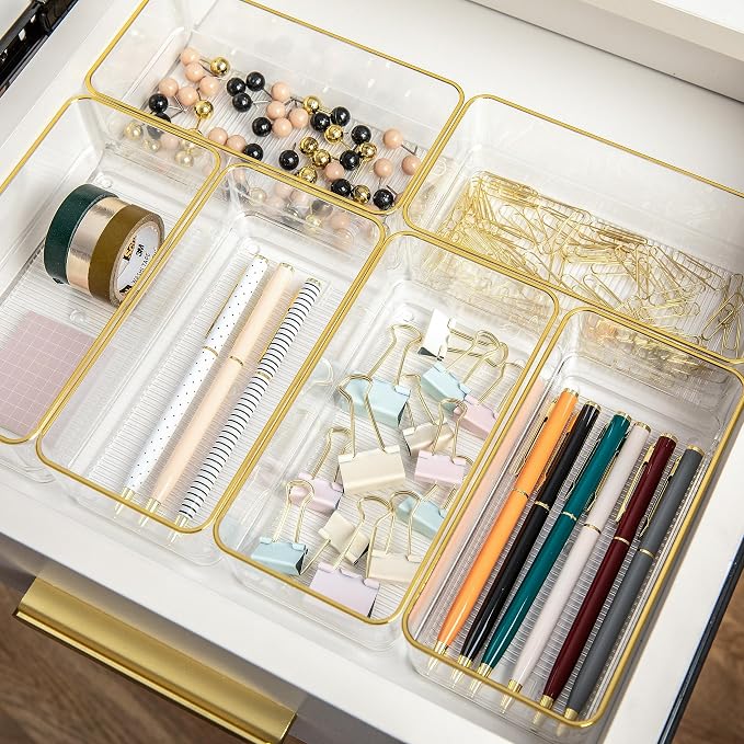 Martha Stewart Kerry Plastic Stackable Office Desk Drawer Organizers, 6 Pack - Image 2