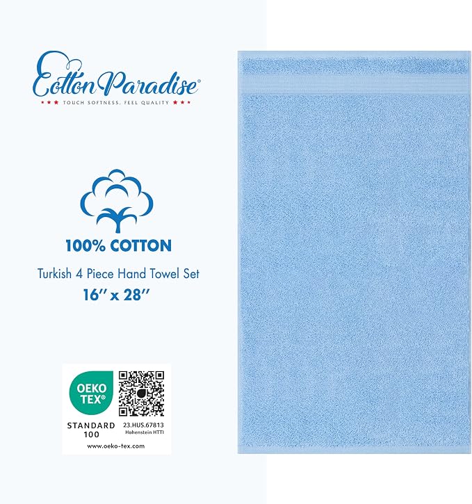 Cotton Paradise 100% Cotton Turkish Towel Set, Soft Absorbent Quick Dry - Image 4