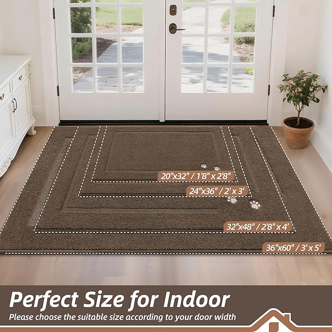 BEQHAUSE Dog Door Mat for Muddy Paws 32"x48" Dirt Trapper Absorbent Doormat Non Slip Entryway Rugs Washable Stain Resistant Welcome Floor Mat Soft Low-Profile for Front Back Door, Brown