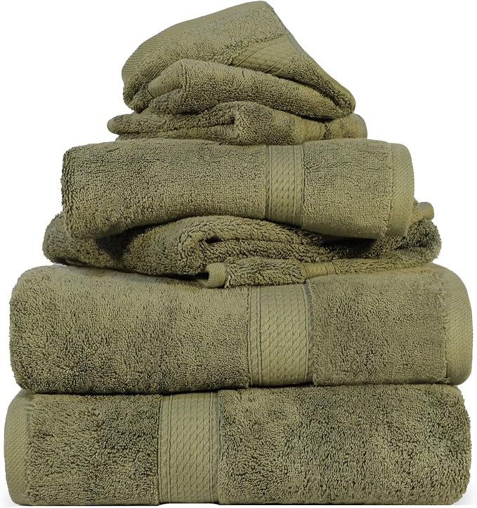 Superior Egyptian Cotton Ultra Plush & Absorbent, 6 Piece Set, Forest Green | by SUPERIOR