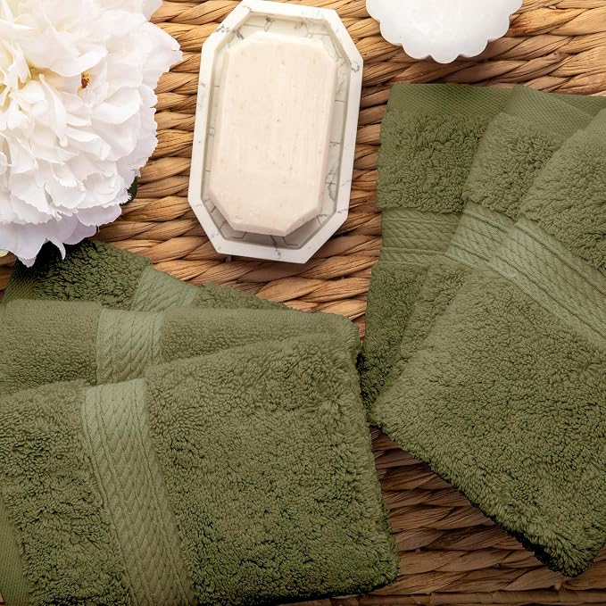 Superior Egyptian Cotton Plush Absorbent, Face Towel Set of 6, Forest Green | - Image 5